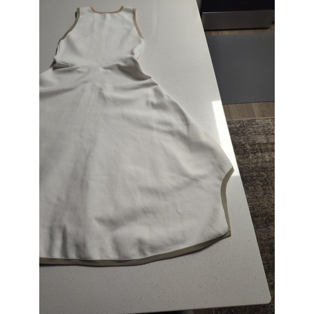 Derek Lam 10 Crosby Sleeveless Ivory Knit Dress Asymmetrical Hem Taupe Edging - Picture 9 of 10